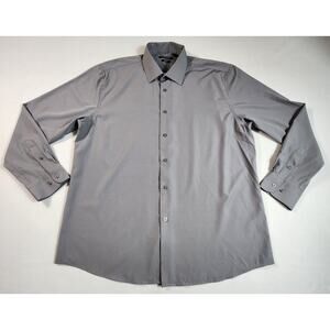Long Sleeve Dress Shirt Slim Fit Button Up Mens Size XL Gray
